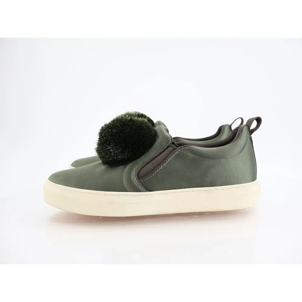 Tory Burch Daphne Pom Pom Luxe Platform Sneakers Size 10 M Green Satin Slip On